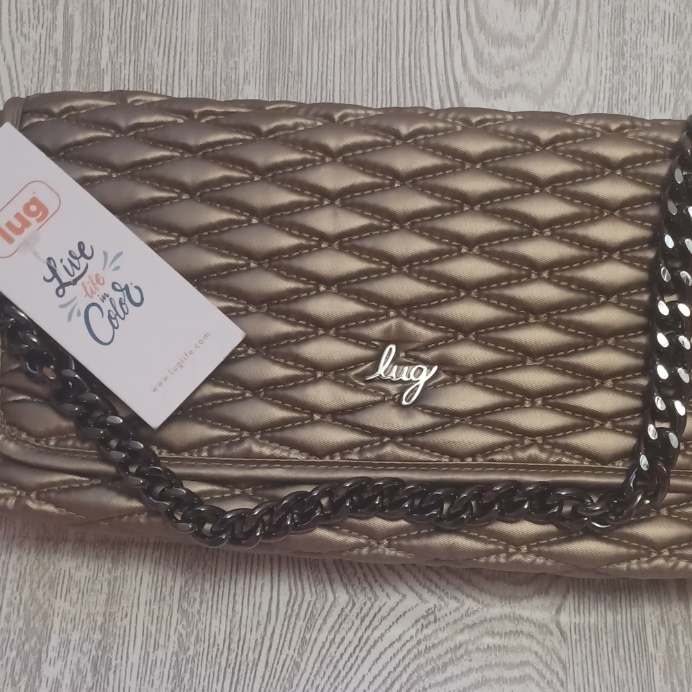 Lug Metallic Quilted Clutch with Chain